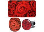 Badaccessoire-Set SANILO "Rosen", rot, Kunststoff, MDF, Polyester, Badaccessoires-Sets, Badaccessoire-Set, bestehend aus WC-Sitz, Badteppich und Waschbeckenstöpsel