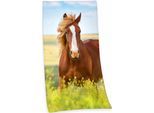 Badetuch "Pferd", grün, B:75cm L:150cm, Frotteevelours, Obermaterial: 100% Baumwolle, HERDING YOUNG COLLECTION, Handtücher, Badetuch, 75x150 cm, hochwertig bedruckt, mit Pferdemotiv
