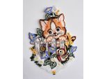 Fensterbild STICKEREIEN PLAUEN "Katze am Zaun", bunt, B:20cm H:29cm, Polyester, Fensterbilder, Fensterbild