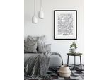 Bild QUEENCE "Munich Stadtkarte", weiß (farbe rahmen: schwarz, farbe bild(er): weiß), B:40cm H:50cm, Acrylglas, Holz, Papier, Bilder, Bild, HD Premium Poster-Druck inkl. Holzrahmen