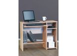 Schreibtisch VOGL MÖBELFABRIK "Sam", braun (eichefarben), B:91cm H:72cm T:50cm, Tische, Schreibtisch, mit Tastaturauszug & Towerfach, geschwungene Tischplatte, Breite 91 cm