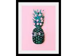 Bild QUEENCE "Ananas", bunt (farbe rahmen: schwarz, farbe bild(er): bunt), B:40cm H:50cm T:3cm, Acrylglas, Holz, Papier, Bilder, Bild, HD Premium Poster-Druck inkl. Holzrahmen