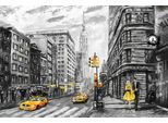 Leinwandbild QUEENCE "New York", gelb (farbe bild(er): gelb), B:60cm H:40cm T:2cm, Canvas, Holzrahmen, Bilder, Leinwandbild, Wanddeko, schwarz, weiß, gezeichnet, Amerika, Premium Leinwandstoff