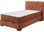 Boxbett ED EXCITING DESIGN "Nagol", braun (cognac), B:145cm L:214cm, 100% Polyester, Komplettbetten, Boxbett, mit Bettkasten, mit Wendematratze, erhältlich in verschiedenen Breiten