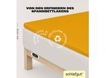 Spannbettlaken SCHLAFGUT "EASY Jersey Elasthan Topper", gelb (gelb deep), 1 Stk., Jersey, 90-100x200-220 10cm, Jersey, Obermaterial: 95% Baumwolle, 5% Elasthan, Bettlaken, Spannbettlaken, MADE IN GREEN by OEKO-TEX