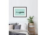 Bild QUEENCE "Hamburg Skyline", blau (farbe rahmen: schwarz, farbe bild(er): blau), B:70cm H:50cm, Acrylglas, Holz, Papier, Bilder, Bild, HD Premium Poster-Druck inkl. Holzrahmen