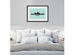 Bild QUEENCE "Frankfurt Skyline", blau (farbe rahmen: schwarz, farbe bild(er): blau), B:50cm H:40cm, Acrylglas, Holz, Papier, Bilder, Bild, HD Premium Poster-Druck inkl. Holzrahmen