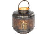 Kerzenlaterne AMBIENTE HAUS "Laterne Walddesign mit Griff - (H) 42 cm", gold (schwarz, goldfarben), B:30cm H:42cm T:30cm, Eisen, Kerzenhalter, Kerzenlaterne