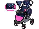 Puppen-Zwillingsbuggy BAYER "Twin Star, blau/pink", blau (blau, pink), Puppenwagen, KinderB:41cm H:60cm T:68cm, Kunststoff, Metall, Stoff, Puppen-Zwillingsbuggy, mit Wickeltasche, B:41cm H:60cm T:68cm