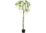Kunstbaum CREATIV GREEN "Weißer Blauregen", weiß, H:170cm, Kunststoff, Kunstpflanzen, Kunstbaum, mit geflochtenem Stamm