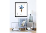 Bild QUEENCE "Iris", blau (farbe rahmen: schwarz, farbe bild(er): blau), B:30cm H:40cm, Acrylglas, Holz, Papier, Bilder, Bild, HD Premium Poster-Druck inkl. Holzrahmen