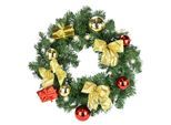 Kunstkranz I.GE.A. "LED-Weihnachtskranz dekoriert", rot, gold, B:45cm H:12cm L:45cm, Kunststoff, Kunstpflanzen, Kunstkranz, Kranz mit Kugeln Schleifen Geschenkpackungen Beleuchtung Tannenkranz