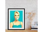 Bild QUEENCE "Mintpower", blau (farbe rahmen: schwarz, farbe bild(er): blau), B:40cm H:50cm, Acrylglas, Holz, Papier, Bilder, Bild, HD Premium Poster-Druck inkl. Holzrahmen