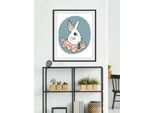 Bild QUEENCE "Stina", blau (farbe rahmen: schwarz, farbe bild(er): blau, lachs), B:30cm H:40cm, Acrylglas, Holz, Papier, Bilder, Bild, HD Premium Poster-Druck inkl. Holzrahmen