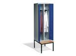 C+P Doppelspind Classic mit Sitzbank, 2 Abteile, H2090xB610xT500/815mm Front Enzianblau Korpus Lichtgrau ; C + P Möbelsysteme (8052-20|S10022)