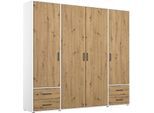 Drehtürenschrank RAUCH "Kleiderschrank Schrank Garderobe Wäscheschrank VOYAGER", weiß (alpinweiß, eiche artisan, griffe graumetallic), B:187cm H:194cm T:53cm, Holzwerkstoff, Schränke, Drehtürenschrank, mit 2 modernen Griffvarianten, mit Außenschubladen MADE IN GERMANY