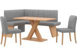 Eckbankgruppe OTTO HOME "Nina", grau (antarctica, dekor eiche ontario), B:185cm H:88cm T:150cm, 90% PES, 5% Nylon, 5% Rayon, Sitzmöbel-Sets, Eckbankgruppe, Sitzgruppe Esszimmer Stühle Tisch und Bank bequem gepolstert