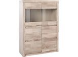 Highboard OTTO HOME "Silkeborg", weiß (eiche weiß gekalkt teilmassiv), B:90cm H:125cm T:35cm, Holz teilmassiv, Sideboards, Highboard, schöne grifflose Optik, teilmassiv