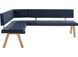 Eckbank OTTO HOME "Rio", grau (grau blau), B:190cm H:89cm T:140cm, Polyester, Sitzbänke, Eckbank, Massivholz in Eiche geölt, Esszimmerbank bequem gepolstert