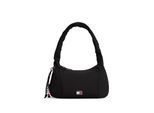 Schultertasche TOMMY JEANS "TJW CASUAL SHOULDER BAG", Mädchen, Gr. B/H/T: 27cm x 16cm x 8cm, schwarz, Textil, Taschen Schultertasche, Damen Tragetasche, Minibag, mit Zierperlen und Schmuckelementen