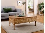 Couchtisch OTTO HOME "Spring", orange (mango), B:120cm H:45cm T:60cm, Tische, Couchtisch, aus massivem Mangoholz mit detailreichen Schnitzereien, Breite 120 cm