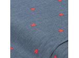 Leichter Jeansstoff (Hemdenjeans) „Herzen“, bestickt, jeans/rot