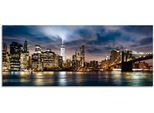 Glasbild ARTLAND "Sonnenaufgang über Manhattan", blau (farbe bild(er): blau), B:125cm H:50cm, Bilder, in verschiedenen Größen