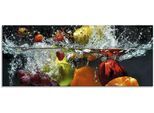 Glasbild ARTLAND "Spritzendes Obst auf dem Wasser", bunt (farbe bild(er): bunt), B:125cm H:50cm, Bilder, in verschiedenen Größen