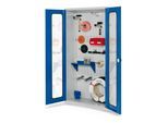 Kappes Werkstückschrank RasterPlan mit Schlitzplattenrückwand RAL 7035/5010 Sichtfenstertüren (1353.10.5016)