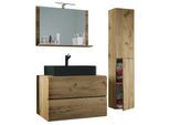 VCM 4-tlg. Waschplatz Waschtisch Waschbecken Unterschrank Breite 80 cm Badmöbel Set mit Schubladen Drehtüren Spiegel Lendas L