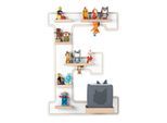 BOARTI Kinderregal Buchstabe E hängend für Toniebox und Tonie Figuren platzsparendes Regal H. 54 x B. 38 x T. 19 Wandregal Musikbox und Figuren Aufbewahrung Magneteinsätzen Aufbewahrungsregal Holz