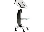Rocada Rednerpult Visualline mobil LUXE 3070, mobil, höhenverstellbar, 2 Glasplatten, elliptischer Sichtschutz, Glas/Stahl, chromsilber-dunkelgrau