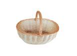 Einkaufskorb , Weiß , Holz, Textil , Weide , oval , 46x34x20(32) cm , Ordnen & Aufbewahren, Körbe, Einkaufskörbe