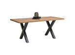 Landscape Esstisch , Naturfarben, Schwarz , Holz, Metall , Mangoholz , massiv , rechteckig , X-Form , 90x77x180 cm , Esszimmer, Esstische, Holztische, Massivholztische