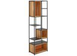 Livetastic Regal, Schwarz, Akazie, Holz, Metall, Akazie, vollmassiv, Holz, 6 Fächer, 60x190x35 cm, stehend, Wohnzimmer, Regale, Bücherregale