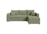 Carryhome Ecksofa, Salbeigrün, Kunststoff, 3-Sitzer, Füllung: Schaumstoffflocken,Schaumstoffflocken, Ottomane links, seitenverkehrt montierbar, L-Form, 240x140 cm, Liegefunktion, Schlafen auf Sitzhöhe, Rücken echt, haustierfreundlicher Bezug, Wohnzimmer, Sofas & Couches, Wohnlandschaften, Ecksofas
