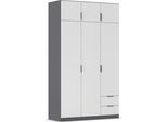 Kleiderschrank RAUCH "Drehtürenschrank Schrank Garderobe Ankleide Schlafzimmer LAGOA", graumetallic, alpinweiß, B:136cm H:235cm T:54cm, Holzwerkstoff, Schränke, Kleiderschrank, mit geräumigen Schubladen, optional mit Aufsatz MADE IN GERMANY