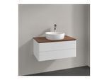 Villeroy und Boch Antao Waschtisch-Unterschrank K19052MT 80x36x50cm, Hahnloch, Waschbeckenplattenfarbe warm walnut, white matt lacquer