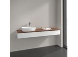 Villeroy und Boch Antao Waschtisch-Unterschrank L15152MT mit Beleuchtung, 160x19x50cm, Hahnlochbohrung, Waschbeckenplattenfarbe warm walnut, white matt lacquer