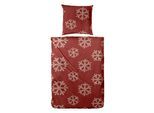 Bettwäsche PRIMERA "Feinbiber-Bettwäsche Snowflake", rot, B/L: 155cm x 220cm, 1 Stk., 1 Stk., Feinbiber, B/L: 80cm x 80cm, 2 Stk., Feinbiber, Obermaterial: 100% Baumwolle, Bettwäsche, Bettwäsche, mit winterlichen Schneeflocken