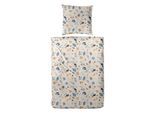 Bettwäsche PRIMERA "Biber-Bettwäsche Branches", braun blau, B/L: 155cm x 220cm, 1 Stk., 1 Stk., Biber, B/L: 80cm x 80cm, 2 Stk., Biber, Obermaterial: 100% Baumwolle, Bettwäsche, Bettwäsche, mit floralen Motiven