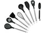 Kochbesteck-Set HANSEATIC "hanseatic PREMIUM, 8-tlg. Küchenhelfer-Set", schwarz, Edelstahl 18/10, Silikon, Kochbesteck-Sets, Kochbesteck-Set, mit Edelstahlgriffen und Aufhängung
