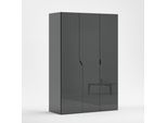 Kleiderschrank HOME AFFAIRE "AMETISTA, Drehtürenschrank, designgeformten Fronten", grau (anthrazit hochglanz), B:150cm H:223cm T:62,2cm, Holzwerkstoff, Schränke, Kleiderschrank, Made in Italy, hochglanz lackiert, Basisausführung, Zubehör extra