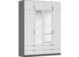 Kleiderschrank RAUCH "Drehtürenschrank Schrank Garderobe Ankleide Schlafzimmer LAGOA", graumetallic, alpinweiß, B:181cm H:235cm T:54cm, Holzwerkstoff, Schränke, Kleiderschrank, geräumige Schubladen, 3 Breiten, optional mit Aufsatz MADE IN GERMANY