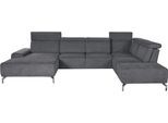 Wohnlandschaft SIT & MORE "Gizeh U-Form", grau (steel), B:340cm T:230cm, Sofas, Wohnlandschaft, 15 cm Fußhöhe, inklusive Sitztiefenverstellung und Kopfteilverstellung