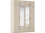 Kleiderschrank RAUCH "Drehtürenschrank Schrank Garderobe Ankleide Schlafzimmer LAGOA", beige (beige (champagner)), B:181cm H:235cm T:54cm, Holzwerkstoff, Schränke, Kleiderschrank, geräumige Schubladen, 3 Breiten, optional mit Aufsatz MADE IN GERMANY