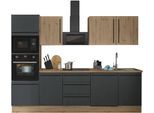 Küchenzeile KOCHSTATION "Florida", schwarz (küche: schwarz, front: artisan eiche, schwarz matt, korpus: artisan eiche, arbeitsplatte: artisan eiche), B:280cm H:211cm T:60cm, Komplettküchen-Sets, Küchenzeile, Breite 280 cm, wahlweise mit E-Geräten,Softclose für Türen/Schubkästen