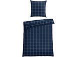 Bettwäsche SCHIESSER "Josh aus weichem Baumwoll-Satin mit kariertem Muster", blau (dunkelblau), B/L: 135cm x 200cm, 1 Stk., 1 Stk., Renforcé, B/L: 80cm x 80cm, 2 Stk., Renforcé, Obermaterial: 100% Baumwolle, Bettwäsche, Bettwäsche, Made in Green