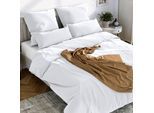 Bettwäsche WOLKENFELD "Mako-Satin Baumwollsatin Sommerbettwäsche", weiß, B/L: 200cm x 200cm, 1 Stk., 2 Stk., Mako-Satin, B/L: 80cm x 80cm & 80cm x 80cm, 3 Stk., Mako-Satin, Obermaterial: 100% Baumwolle, Bettwäsche, Bettwäsche, 135x200 cm, 155x220, 200x200 & Übergrößen I inkl. Kissenbezüge 80x80