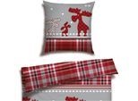 Bettwäsche SCHIESSER "Salous aus weichem Baumwollflanell mit Winterprint", rot, B/L: 135cm x 200cm, 1 Stk., 1 Stk., Feinbiber, B/L: 80cm x 80cm, 2 Stk., Feinbiber, Obermaterial: 100% Baumwolle, Bettwäsche, Bettwäsche, Made in Green